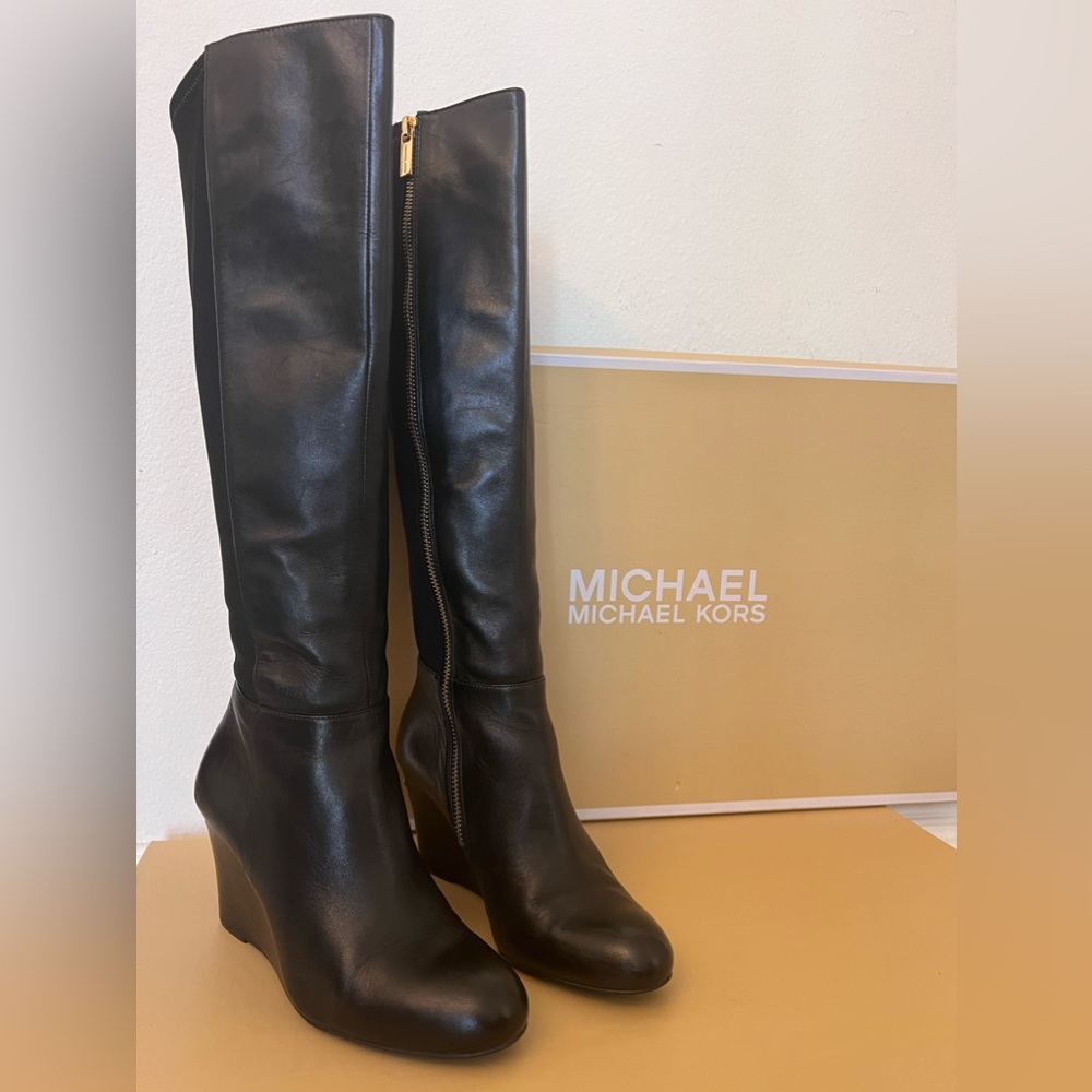 Michael Kors Bromley Wedge Boots - Black - Size 6